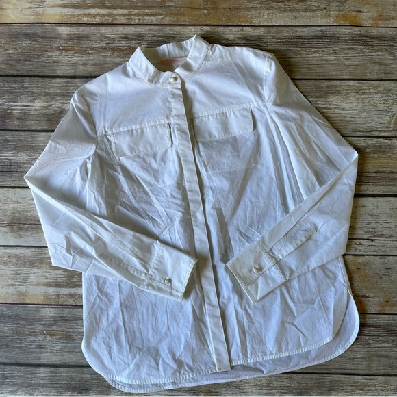 Tory Burch 100% Cotton White Button Down Slim Fit Shirt Sz 2 - Picture 1 of 7